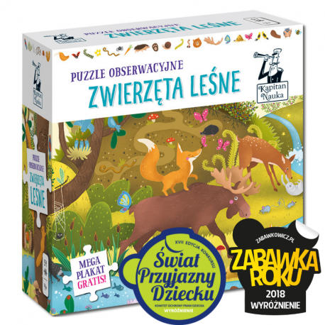 Kapitan Nauka. Puzzle obserwacyjne. Zwierzęta leśne 4+ (54 elementy + plakat XXL) Kapitan Nauka. Puzzle obserwacyjne. Zwierzęta leśne 4+ (54 elementy + plakat XXL)